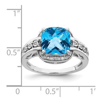 Sterling Silver 1/10 ct tw Swiss Blue Topaz & Diamond Checkerboard Ring – view 3