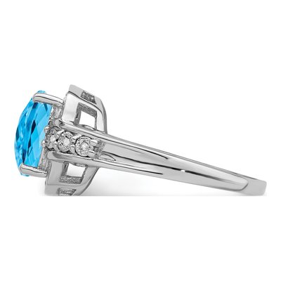 Sterling Silver 1/10 ct tw Swiss Blue Topaz & Diamond Checkerboard Ring – view 4