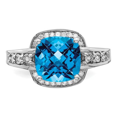 Sterling Silver 1/10 ct tw Swiss Blue Topaz & Diamond Checkerboard Ring – view 5