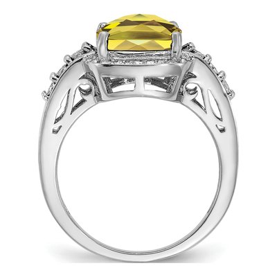 Sterling Silver 1/10 ct tw Lemon Quartz & Diamond Checker-Cut Lemon Ring – view 2