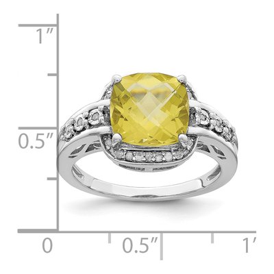 Sterling Silver 1/10 ct tw Lemon Quartz & Diamond Checker-Cut Lemon Ring – view 4