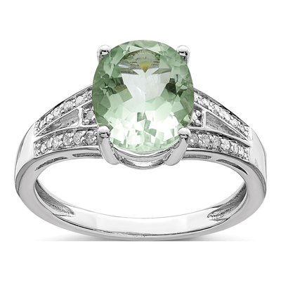 Sterling Silver 1/10 ct tw Green Quartz & Diamond Ring