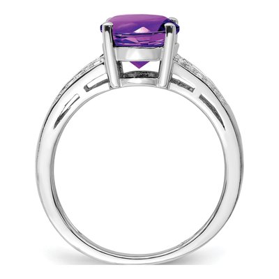 Sterling Silver 1/10 ct tw Amethyst & Diamond Oval Ring – view 2
