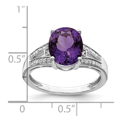 Sterling Silver 1/10 ct tw Amethyst & Diamond Oval Ring – view 3