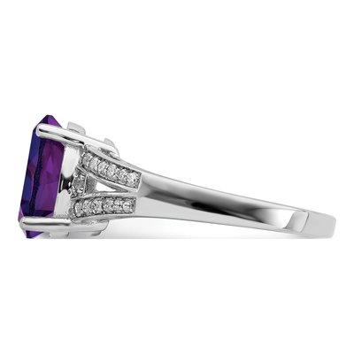 Sterling Silver 1/10 ct tw Amethyst & Diamond Oval Ring – view 4