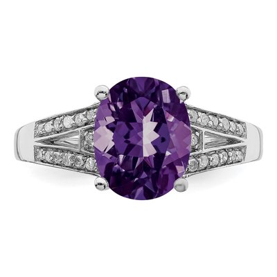 Sterling Silver 1/10 ct tw Amethyst & Diamond Oval Ring – view 5