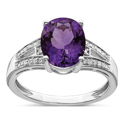 Sterling Silver 1/10 ct tw Amethyst & Diamond Oval Ring