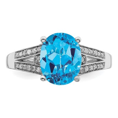 Sterling Silver 1/10 ct tw Swiss Blue Topaz & Diamond Ring – view 5