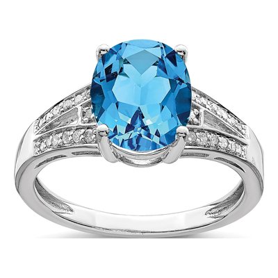 Sterling Silver 1/10 ct tw Swiss Blue Topaz & Diamond Ring