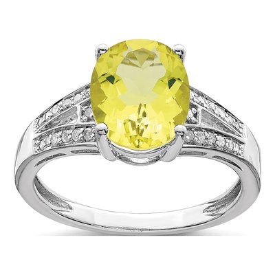 Sterling Silver 1/10 ct tw Lemon Quartz & Diamond Lemon Ring