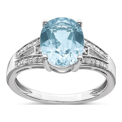 Sterling Silver 1/10 ct tw Sky Blue Topaz & Diamond Ring