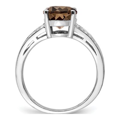 Sterling Silver 1/10 ct tw Smoky Quartz & Diamond Oval Ring – view 3