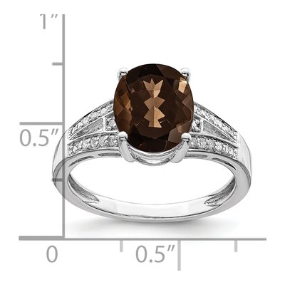 Sterling Silver 1/10 ct tw Smoky Quartz & Diamond Oval Ring – view 4