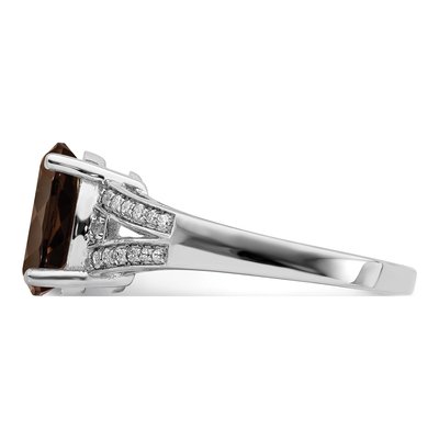 Sterling Silver 1/10 ct tw Smoky Quartz & Diamond Oval Ring – view 5