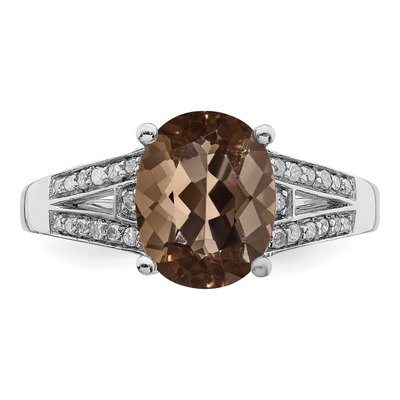 Sterling Silver 1/10 ct tw Smoky Quartz & Diamond Oval Ring – view 6
