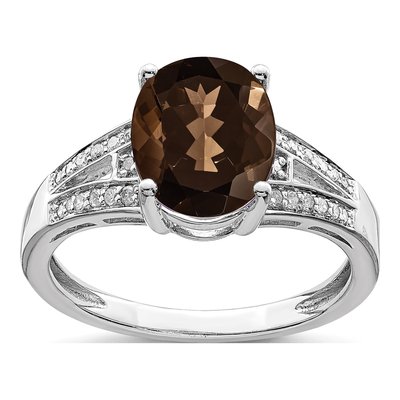 Sterling Silver 1/10 ct tw Smoky Quartz & Diamond Oval Ring