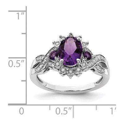 Sterling Silver 1/7 ct tw Amethyst & Diamond Ring – view 4