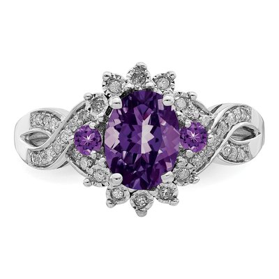 Sterling Silver 1/7 ct tw Amethyst & Diamond Ring – view 6