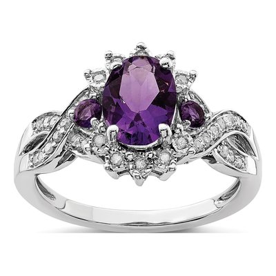 Sterling Silver 1/7 ct tw Amethyst & Diamond Ring