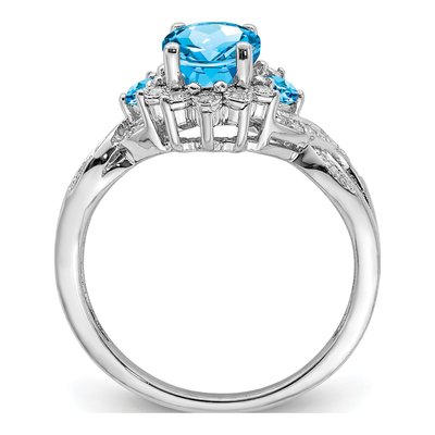 Sterling Silver 1/7 ct tw Swiss Blue Topaz & Diamond Oval Ring – view 3