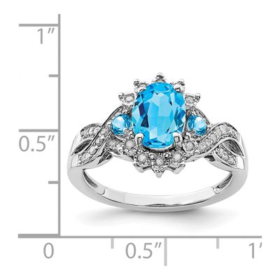 Sterling Silver 1/7 ct tw Swiss Blue Topaz & Diamond Oval Ring – view 4