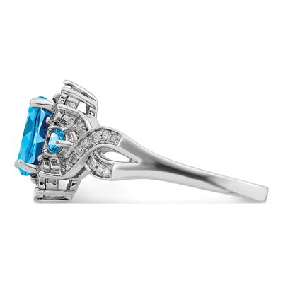 Sterling Silver 1/7 ct tw Swiss Blue Topaz & Diamond Oval Ring – view 5