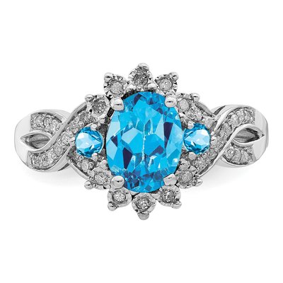 Sterling Silver 1/7 ct tw Swiss Blue Topaz & Diamond Oval Ring – view 6