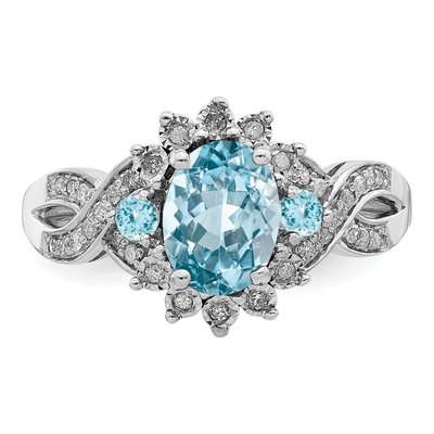 Sterling Silver 1/7 ct tw Sky Blue Topaz & Diamond Ring – view 6