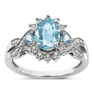 Sterling Silver 1/7 ct tw Sky Blue Topaz & Diamond Ring