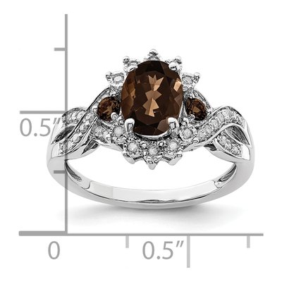 Sterling Silver 1/7 ct tw Smoky Quartz & Diamond Ring – view 3