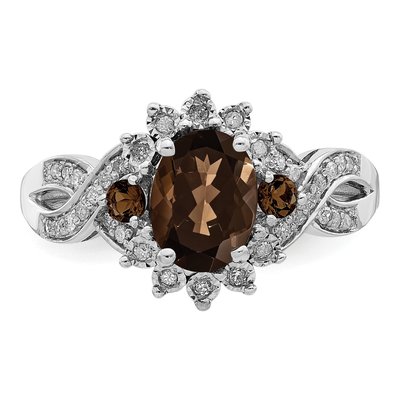 Sterling Silver 1/7 ct tw Smoky Quartz & Diamond Ring – view 5