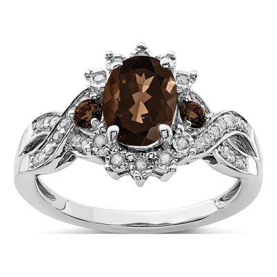 Sterling Silver 1/7 ct tw Smoky Quartz & Diamond Ring