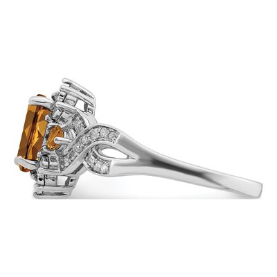 Sterling Silver 1/7 ct tw Whiskey Quartz & Diamond Whiskey Ring – view 5