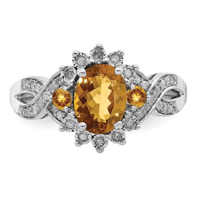 Sterling Silver 1/7 ct tw Whiskey Quartz & Diamond Whiskey Ring – view 6