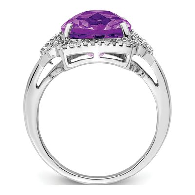 Sterling Silver 0.19 ct tw Amethyst & Diamond Checkerboard Ring – view 2