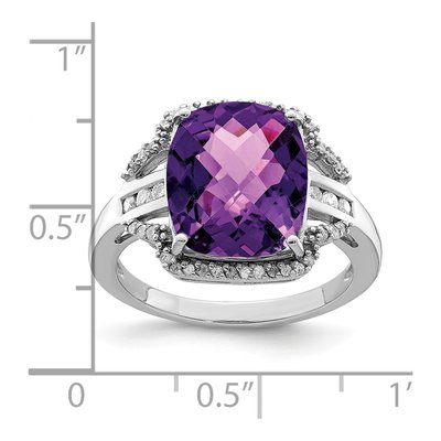 Sterling Silver 0.19 ct tw Amethyst & Diamond Checkerboard Ring – view 3