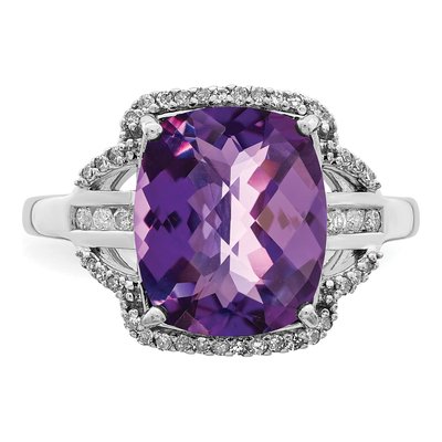 Sterling Silver 0.19 ct tw Amethyst & Diamond Checkerboard Ring – view 5