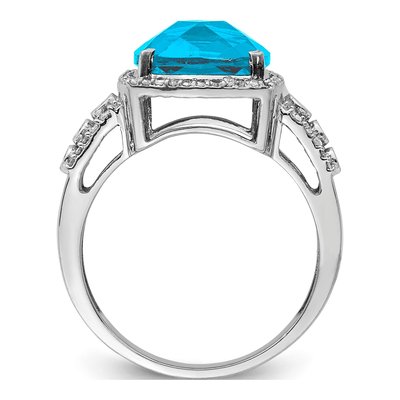 Sterling Silver 1/4 ct tw Swiss Blue Topaz & Diamond Checkerboard Ring – view 2