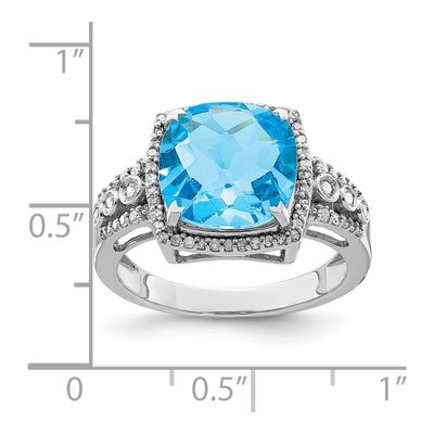 Sterling Silver 1/4 ct tw Swiss Blue Topaz & Diamond Checkerboard Ring – view 3