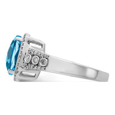 Sterling Silver 1/4 ct tw Swiss Blue Topaz & Diamond Checkerboard Ring – view 4