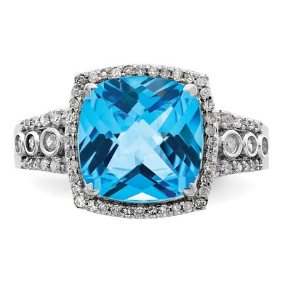 Sterling Silver 1/4 ct tw Swiss Blue Topaz & Diamond Checkerboard Ring – view 5