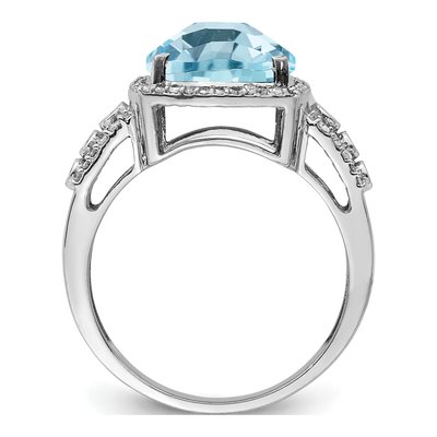 Sterling Silver 1/4 ct tw Sky Blue Topaz & Diamond Checker-Cut Ring – view 2