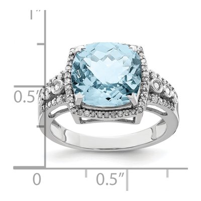 Sterling Silver 1/4 ct tw Sky Blue Topaz & Diamond Checker-Cut Ring – view 3