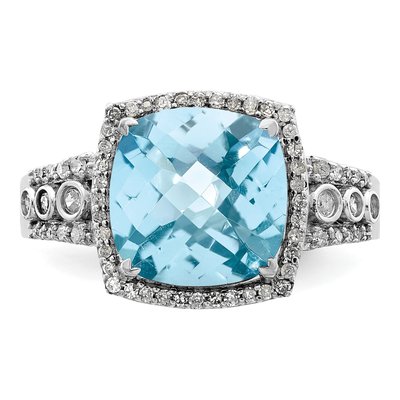 Sterling Silver 1/4 ct tw Sky Blue Topaz & Diamond Checker-Cut Ring – view 5