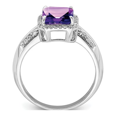 Sterling Silver 1/7 ct tw Amethyst & Diamond Octagon Ring – view 3