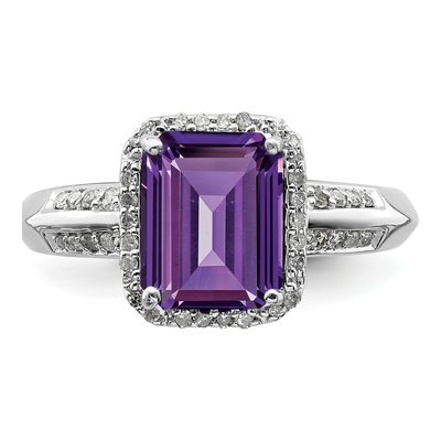 Sterling Silver 1/7 ct tw Amethyst & Diamond Octagon Ring – view 6