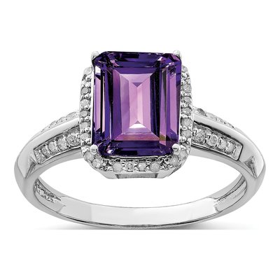 Sterling Silver 1/7 ct tw Amethyst & Diamond Octagon Ring