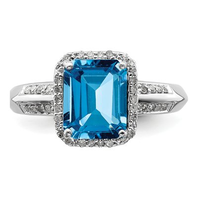 Sterling Silver 1/7 ct tw Swiss Blue Topaz & Diamond Ring – view 6