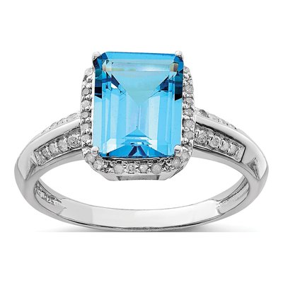Sterling Silver 1/7 ct tw Swiss Blue Topaz & Diamond Ring