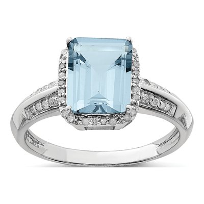 Sterling Silver 1/7 ct tw Sky Blue Topaz & Diamond Ring